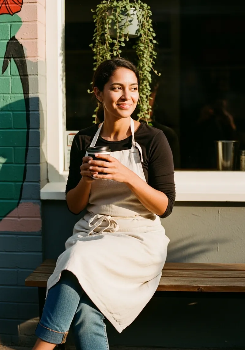 Coffee shop owner taking a break
